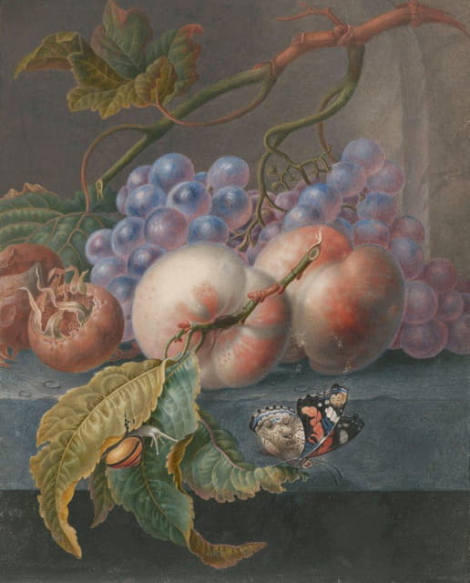 Herman Henstenburgh - Fruits With A Butterfly And A Snail