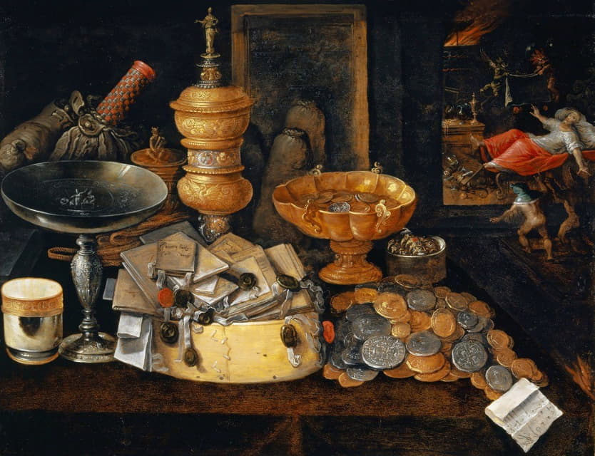 Hieronymus Francken II - Riches And The Death Of The Miser, Still Life