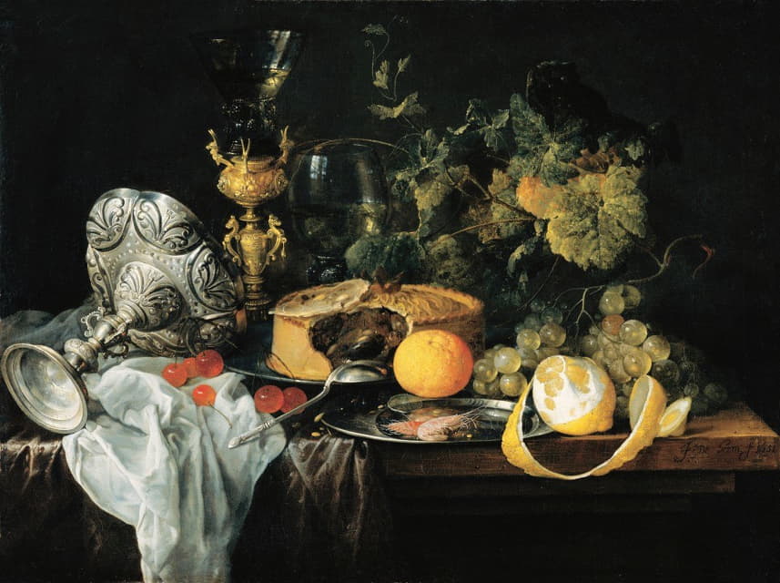 Jan Davidsz de Heem - Sumptuous Still Life With Fruits, Pie And Goblets