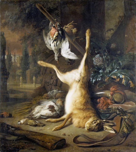 死兔子和死鸟的静物画