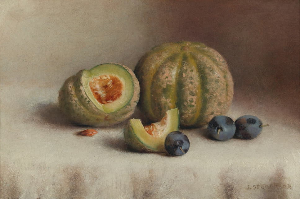 Joseph Decker - Still Life With Plums And Melons