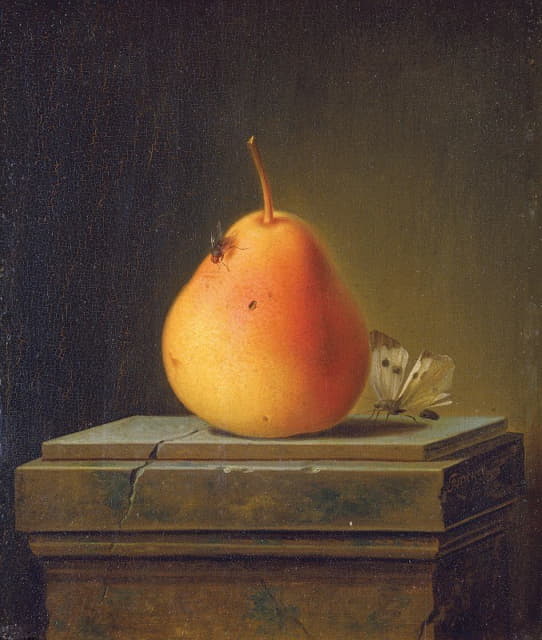 Justus Juncker - Still Life With Pear And Insects