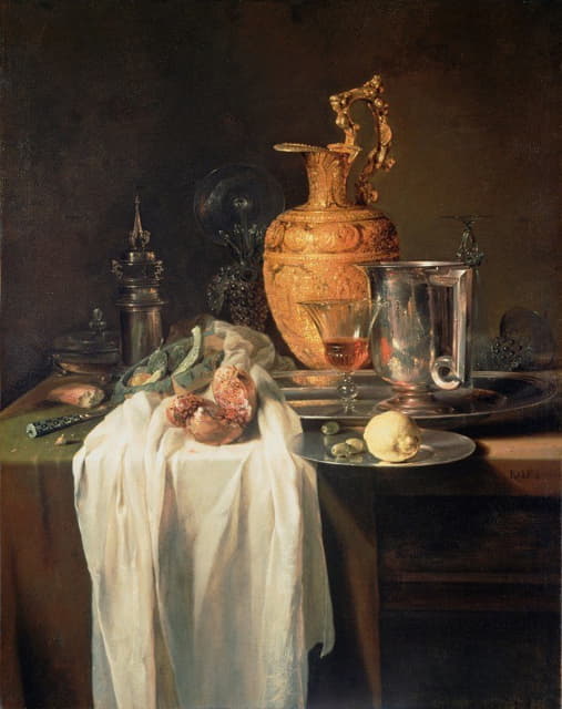 Willem Kalf - Still Life With Ewer, Vessels And Pomegranate