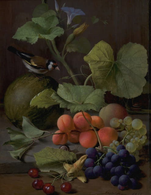 Otto Didrik Ottesen - Still Life With Fruits And A Goldfinch
