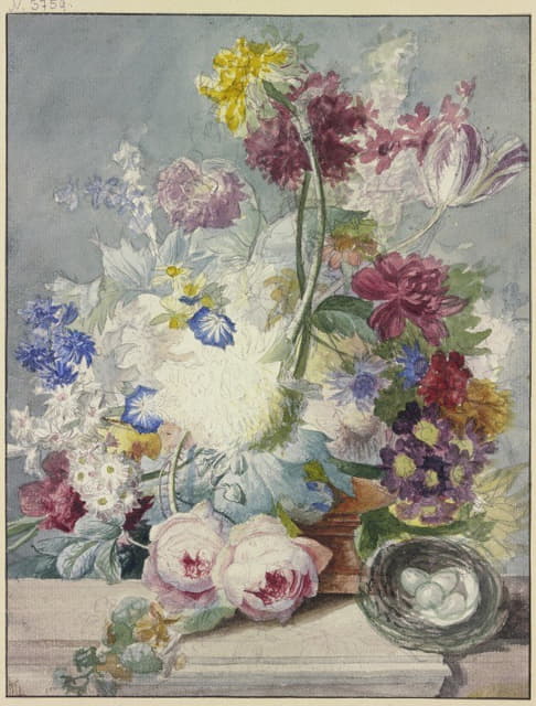 Paul Theodor Van Brussel - Blumenstrauß, Dabei Ein Vogelnest Mit Eiern