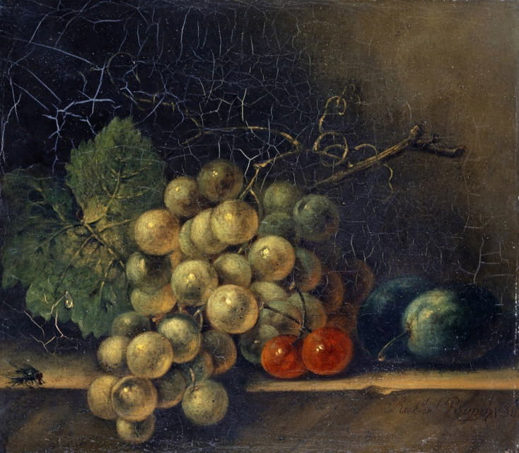Rachel Ruysch - Still Life With Grapes, Stone Fruit And Fly
