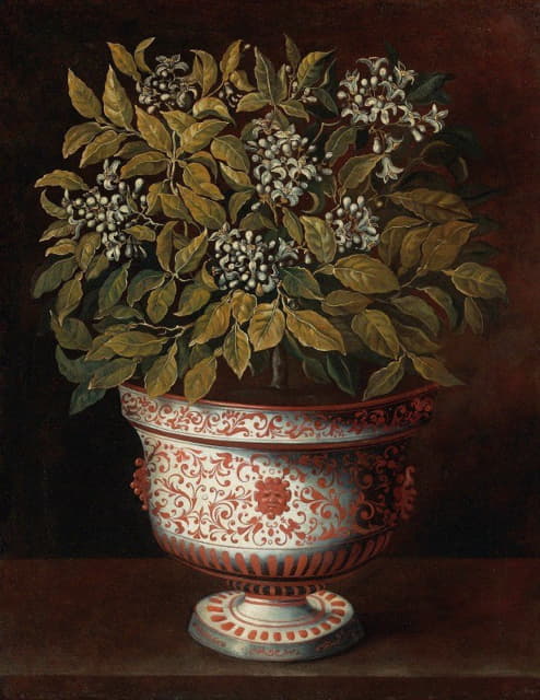 Tomás Hiepes - Terracotta Vase With An Orange Bush In Flower