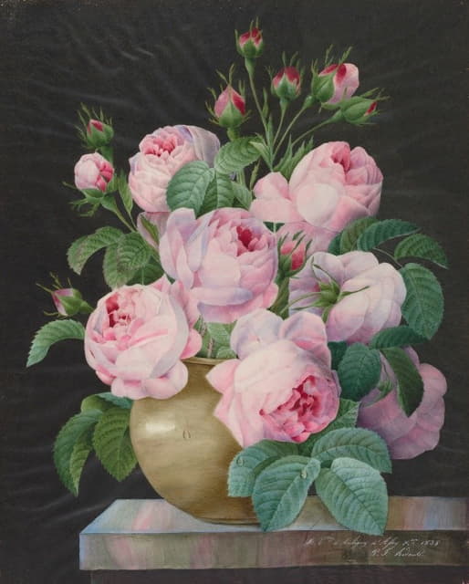 Pierre Joseph Redouté - Pink Roses in a Vase