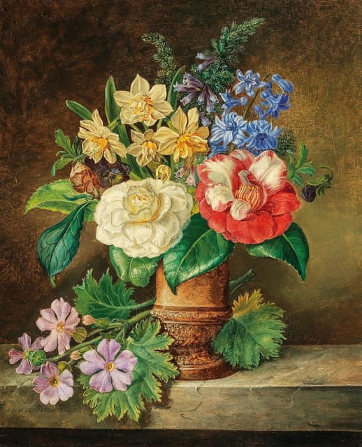 Franz Xaver Petter - A Bouquet of Flowers with Daffodils and Camelias