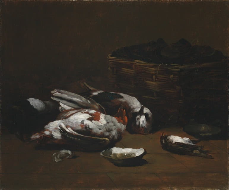 Germain-Théodore Ribot - Still Life with Dead Birds and a Basket of Oysters