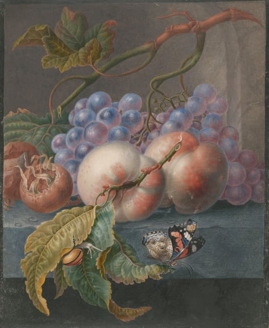 Herman Henstenburgh - Vruchten met een vlinder en een slak