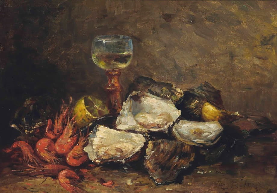 牡蛎和大虾配一杯酒