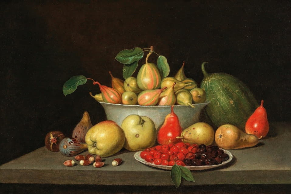 Jacob Samuel Beck - A still life of fruit on a ledge