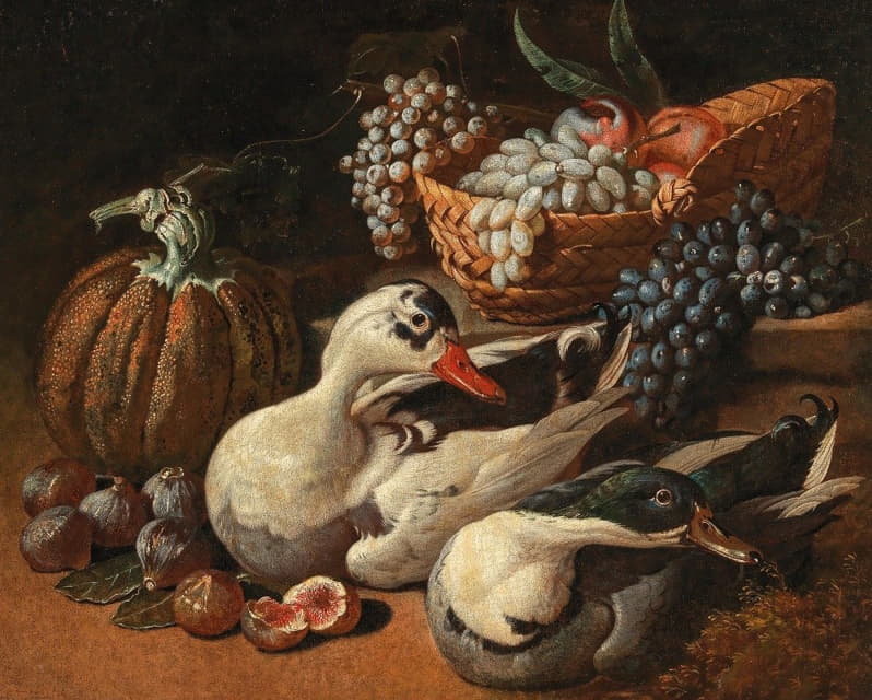 Jacob van de Kerckhoven - A fruit still life with a brace of duck