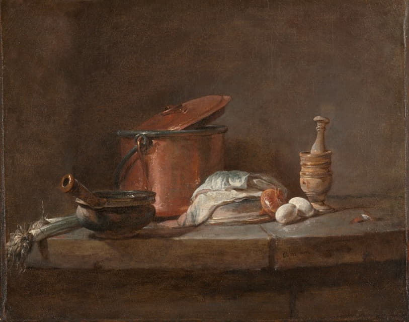 Jean-Baptiste-Siméon Chardin - Kitchen Utensils with Leeks, Fish, and Eggs