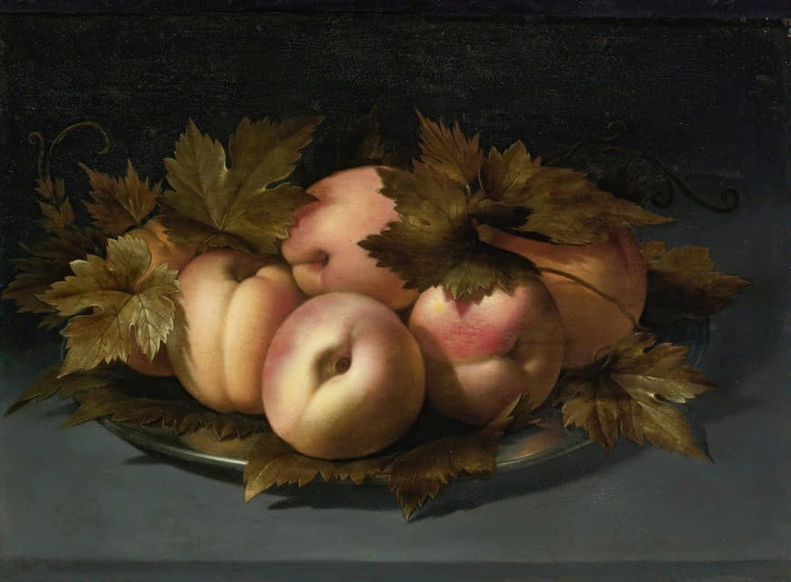 Panfilo Nuvolone - A Still Life Of Peaches On A Pewter Plate