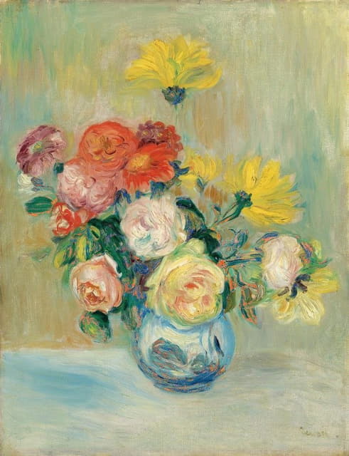 Pierre-Auguste Renoir - Vase De Roses Et Dahlias