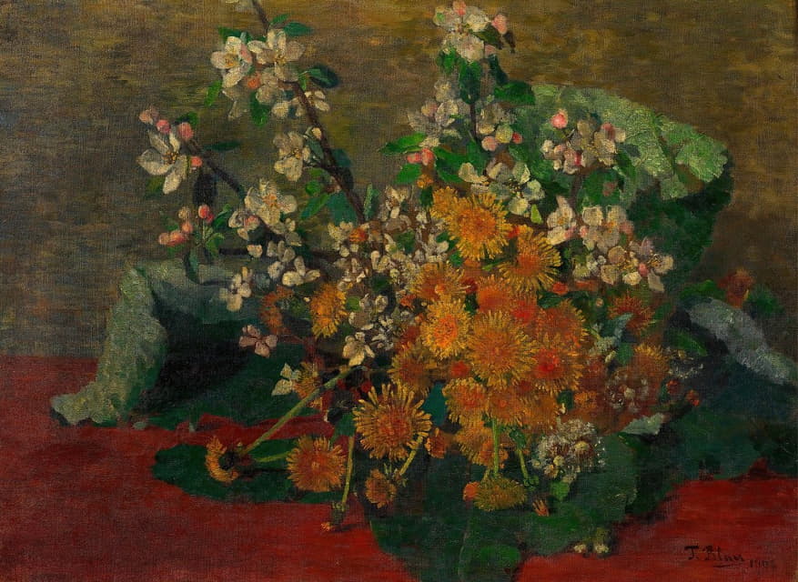 Tina Blau - Blumenstück (Löwenzahn und Apfelblüten)