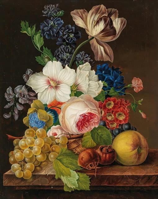 Anonymous - A Bouquet of Flowers with Grapes and Medlars
