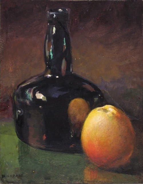 William Henry Holmes - Still Life-Apples and Bottle
