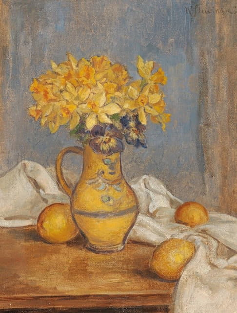 花瓶里的水仙花和柠檬