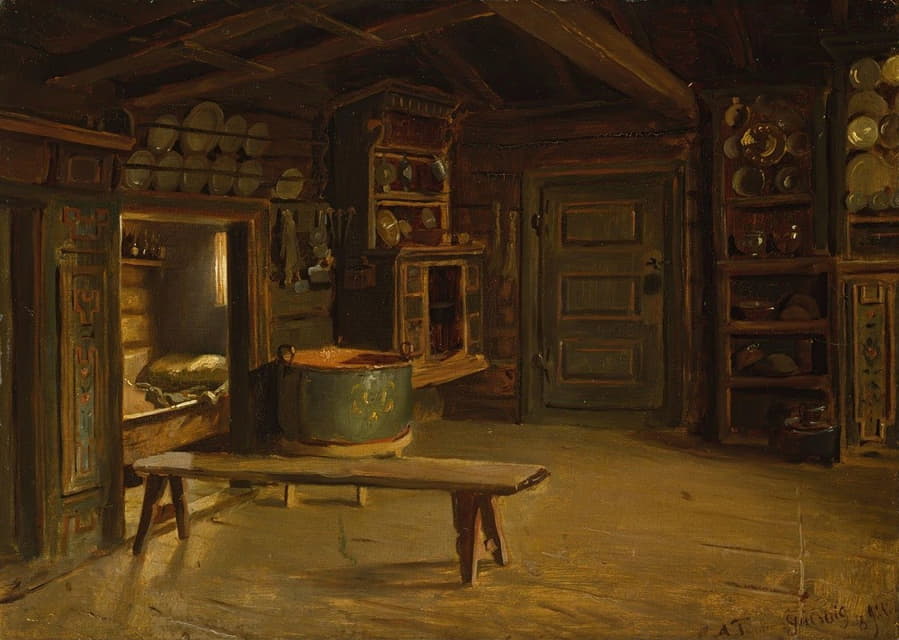 Adolph Tidemand - Farm Interior from Gulsvik in Hallingdal