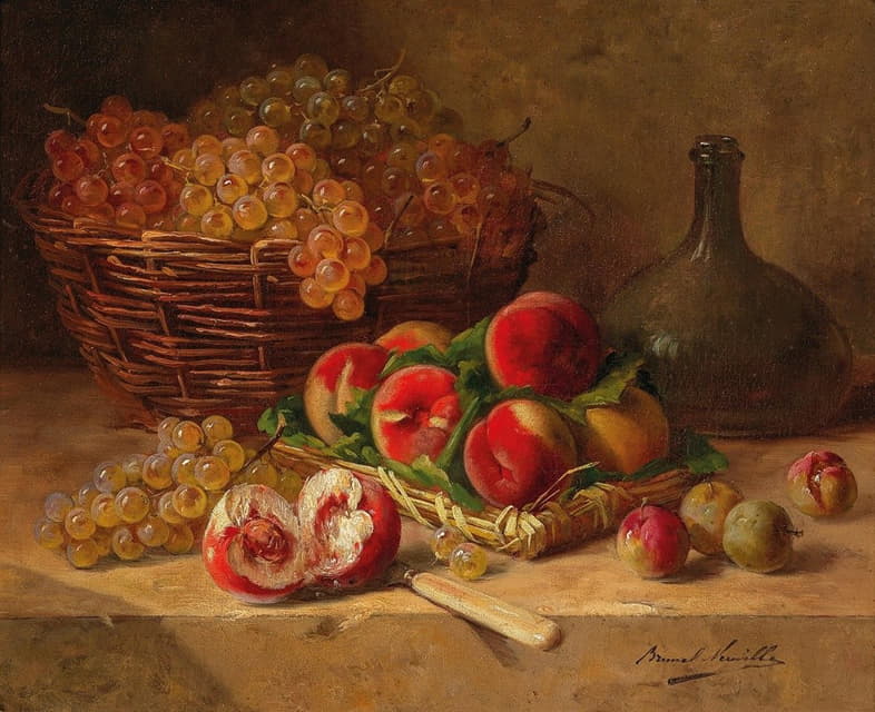 桃子和葡萄的水果静物画