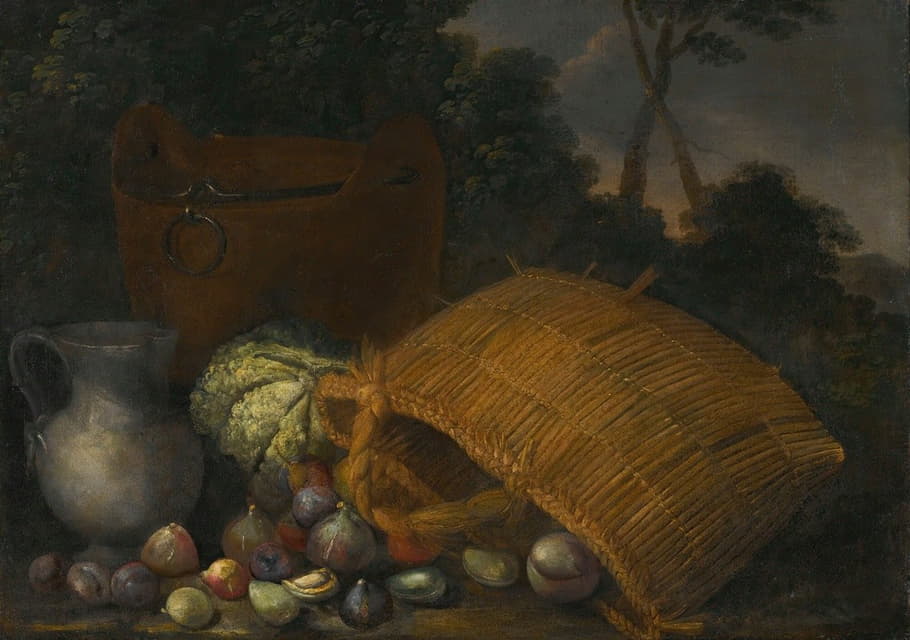 Candido Vitali - An overturned basket with fruit and vegetables