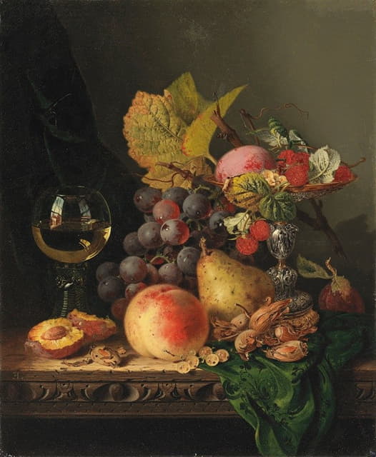 Edward Ladell - Still life with grapes and a glass of wine