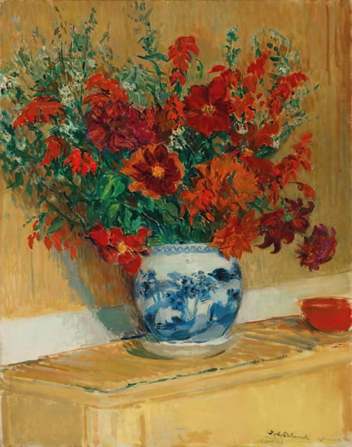 Jacques-Émile Blanche - Bouquet de fleurs au vase bleu