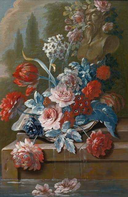Mary Moser - Bouquets of flowers on a ledge above water