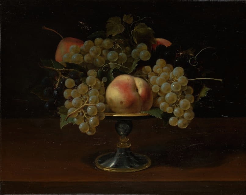 葡萄和桃子的静物画
