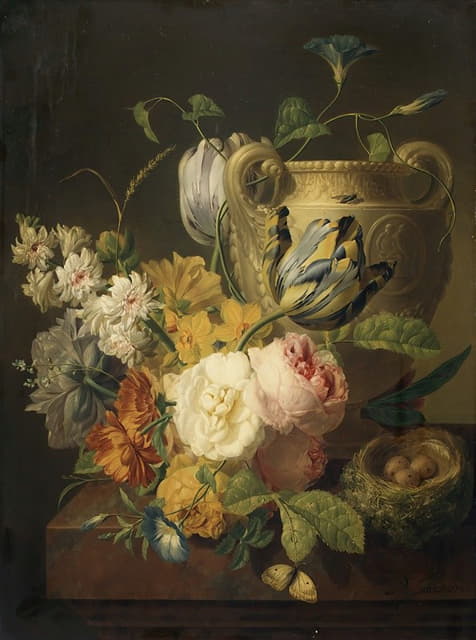 Peter Faes - Flowers by a Stone Vase