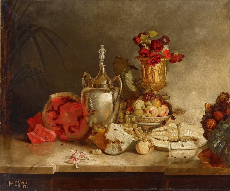 Theodore Clement Steele - Still Life of Fruit and Urn