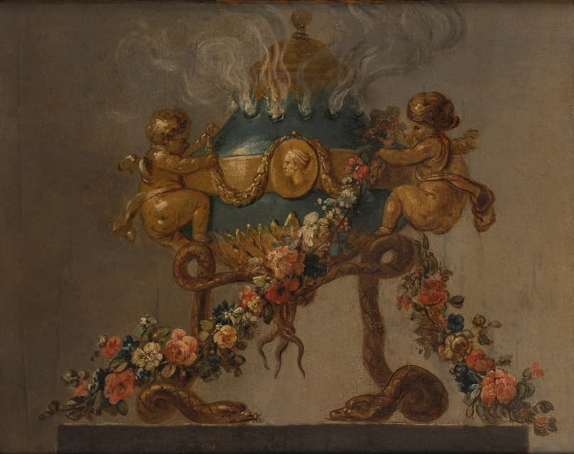 Anonymous - Perfume-burner supported by amorini and serpents and garlanded with flowers