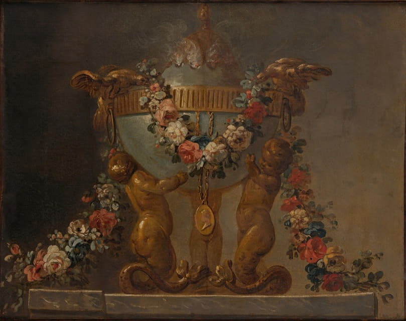 Anonymous - Perfume-burner supported by baby tritons and garlanded with flowers