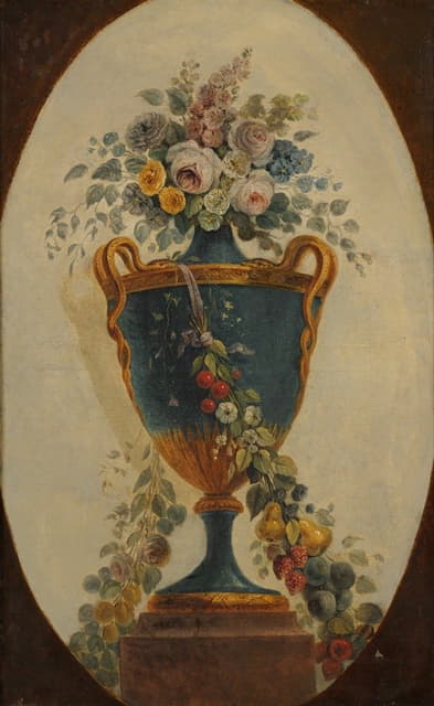 Anonymous - Vase of Flowers Draped with Garlands