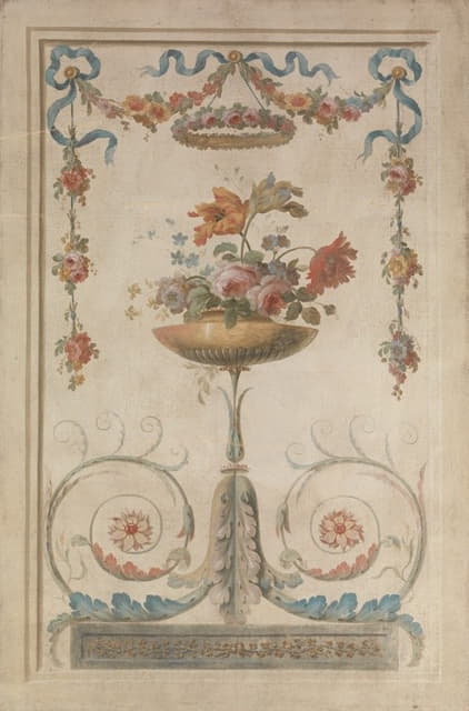 Anonymous - Vase of Flowers Resting on Foliate Scrolls