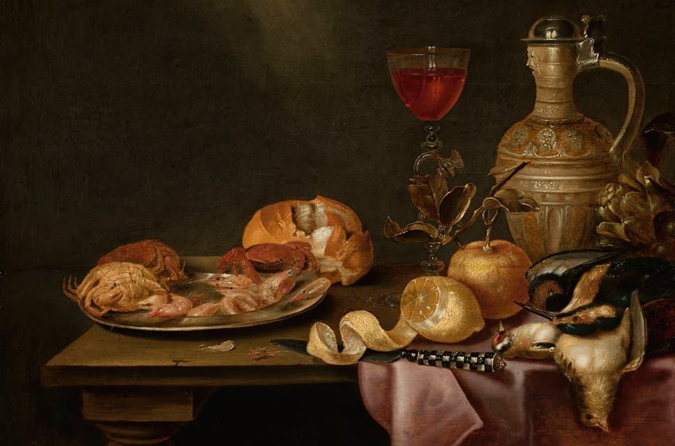 Alexander Adriaenssen - Still life with shrimps and crabs on a tin plate