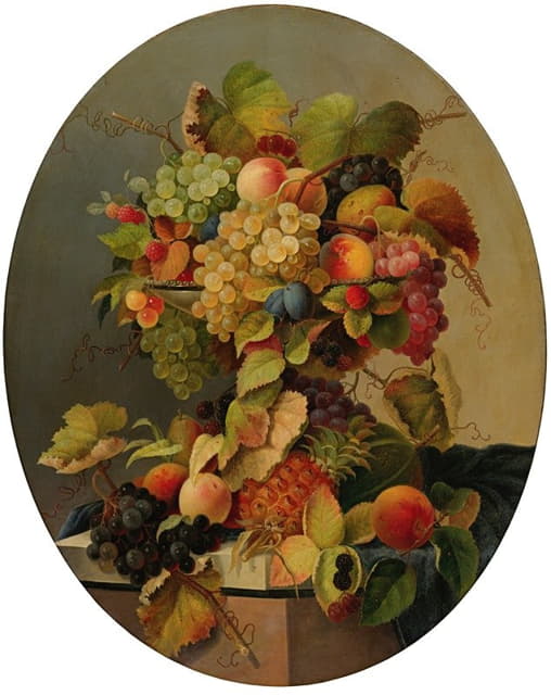 鲜花和水果的静物画
