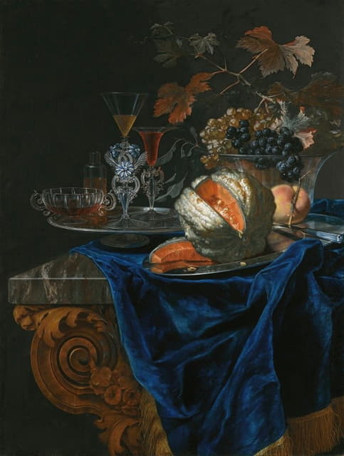 Christian Berentz - Still Life With A Melon And A Peach On A Silver Platter