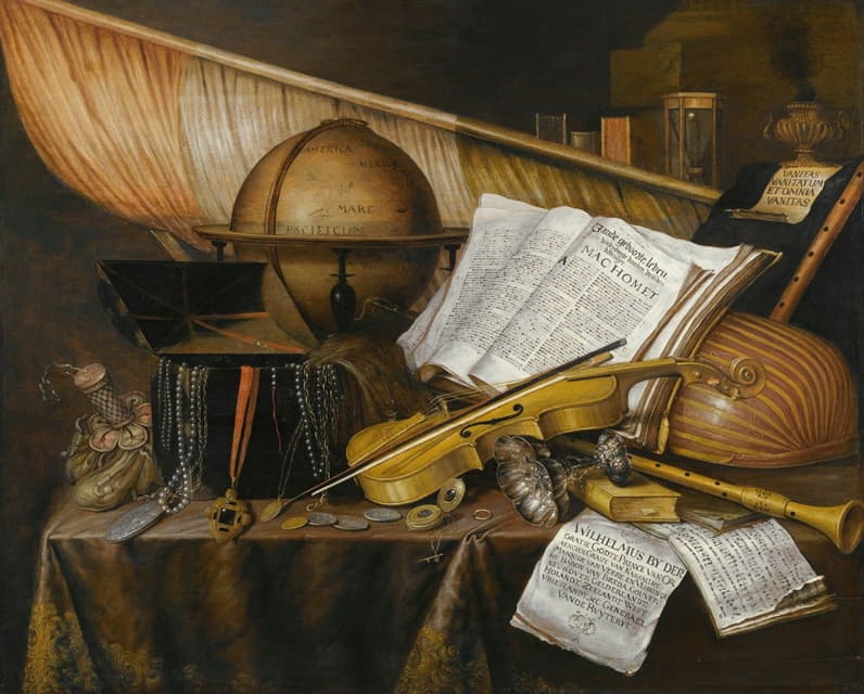 Edwaert Collier - A Vanitas Still Life With Books And Leaflets