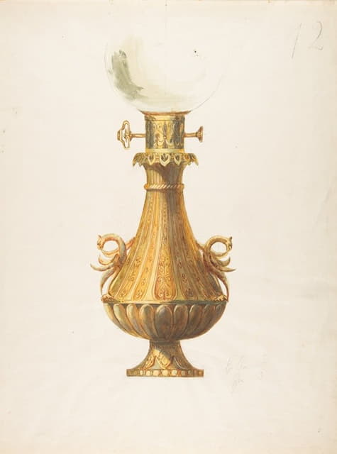 Guérard - Design for a Gas Lamp with Gilt Base and Glass Globe