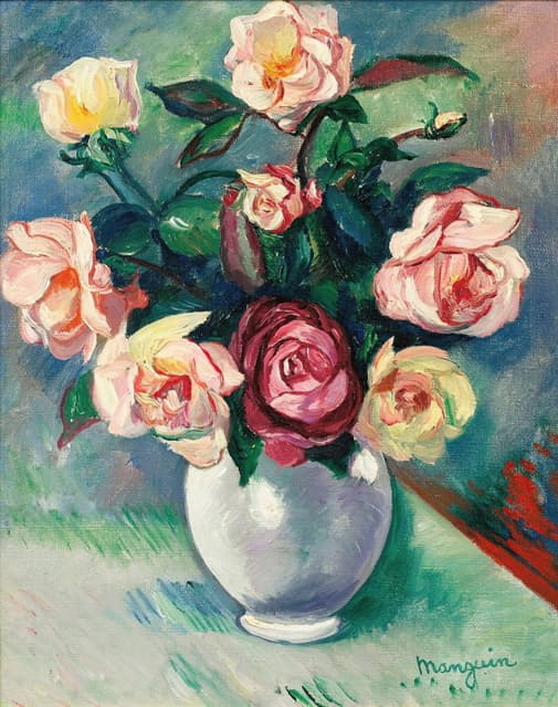 Henri Manguin - Bouquet De Roses Dans Un Vase Blanc