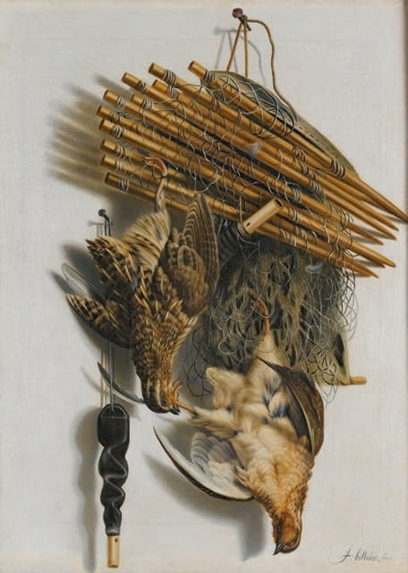 Jacobus Biltius - A Trompe L’oeil Still Life With Two Quails, A Bird-Net And A Whistle