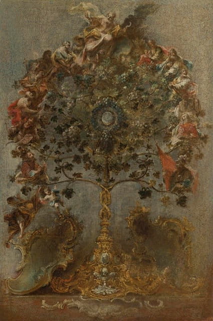 Johann Wolfgang Baumgartner - Design For A Monstrance With Grape Vines, God The Father And Other Figures