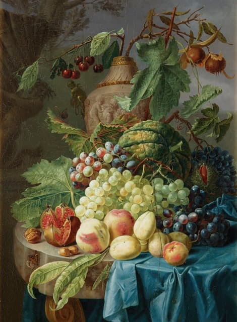 Johannes Hendrik Fredriks - Still Life With Fruit On A Stone Table