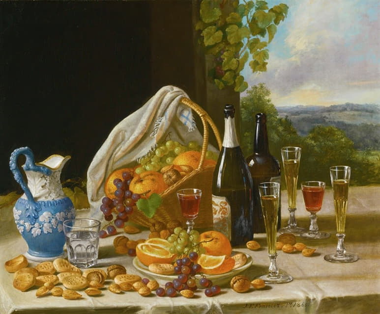 John F. Francis - Still Life With Wine And Fruit
