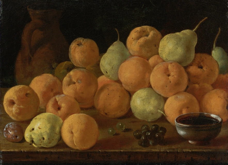 桃子、梨和葡萄的静物画
