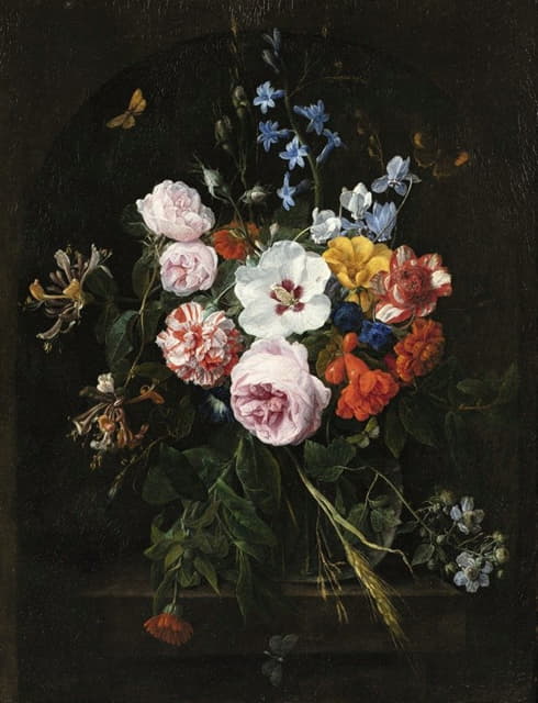 Nicolaes Van Verendael - Still Life With Flowers In A Crystal Vase